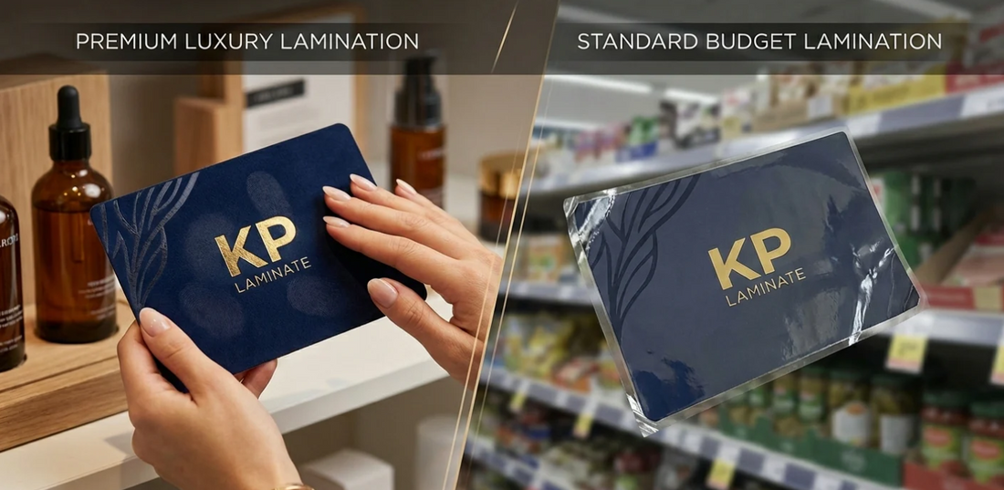 Premium product packaging with soft-touch matte lamination finish showcasing luxury brand quality