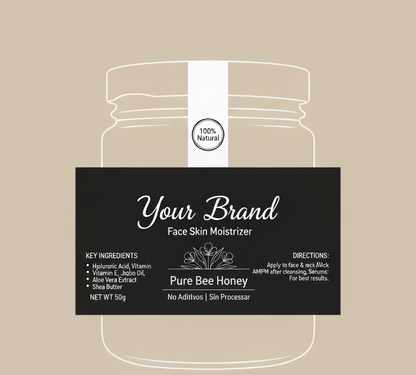 Placeholder design of a face skin moisturizer jar with customizable branding on a beige background