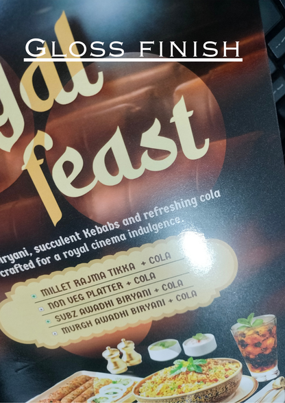 Product packaging with 'Royal Feast' branding and food images on a glossy surface.