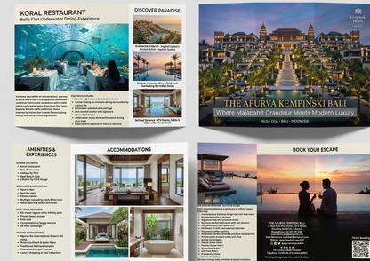 Promotional brochure for The Apurva Kempinski Bali featuring resort images and text.