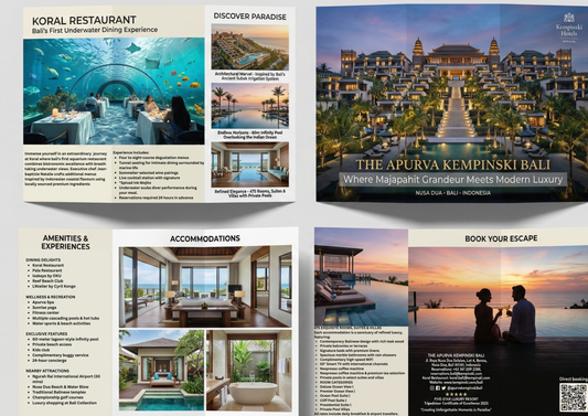 Promotional brochure for The Apurva Kempinski Bali featuring resort images and text.